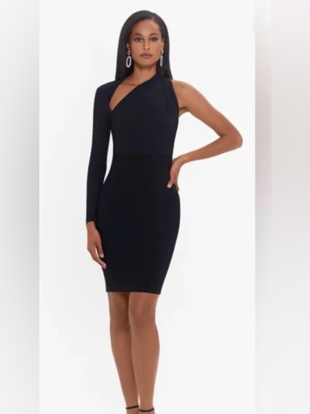 Betsy Adams Black Asymmetrical One-Sleeve Dress